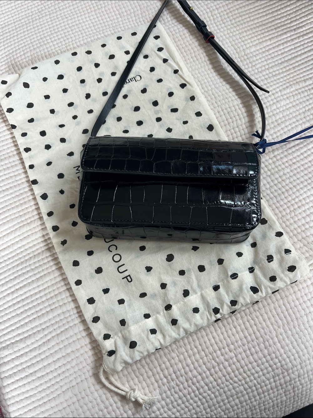 Clare V. Fete Pochette - Black Croc-Embossed Crossbody Wallet mini bag - NWT